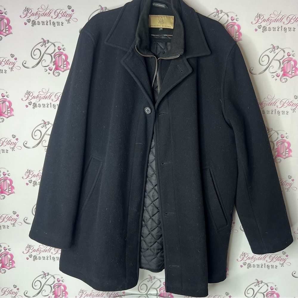Roberto baroso coat jacket zip up and buttons Elegant Black Pea Coat for Men